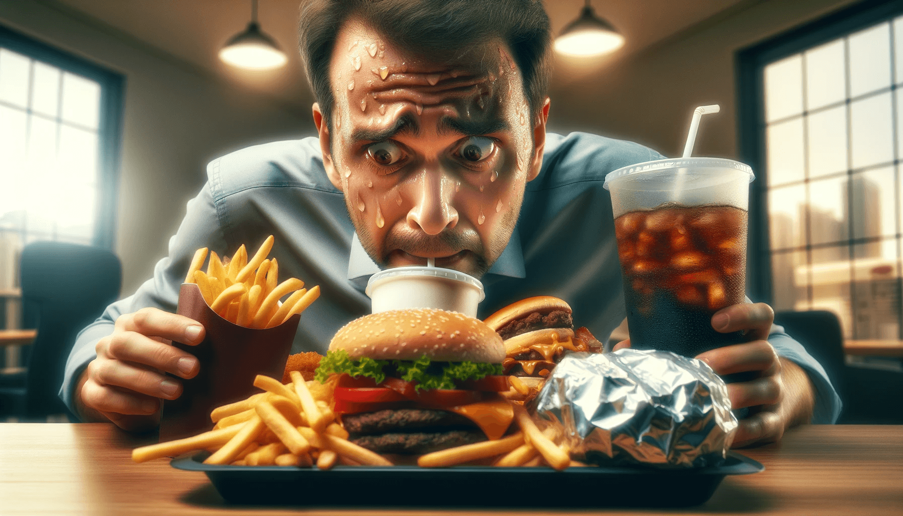 man sweating after eating